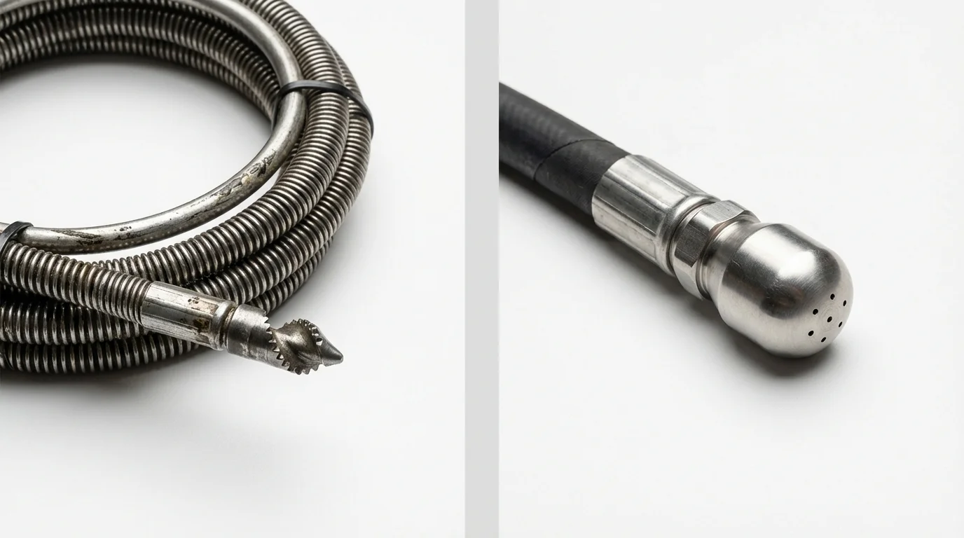Drain snake cable and hydro jetting nozzle used for drain cleaning in Fayette, AL