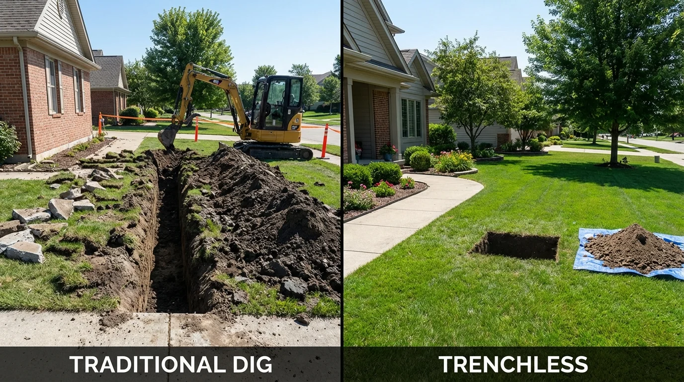 Trenchless sewer repair with minimal yard damage versus traditional excavation in Fayette, AL